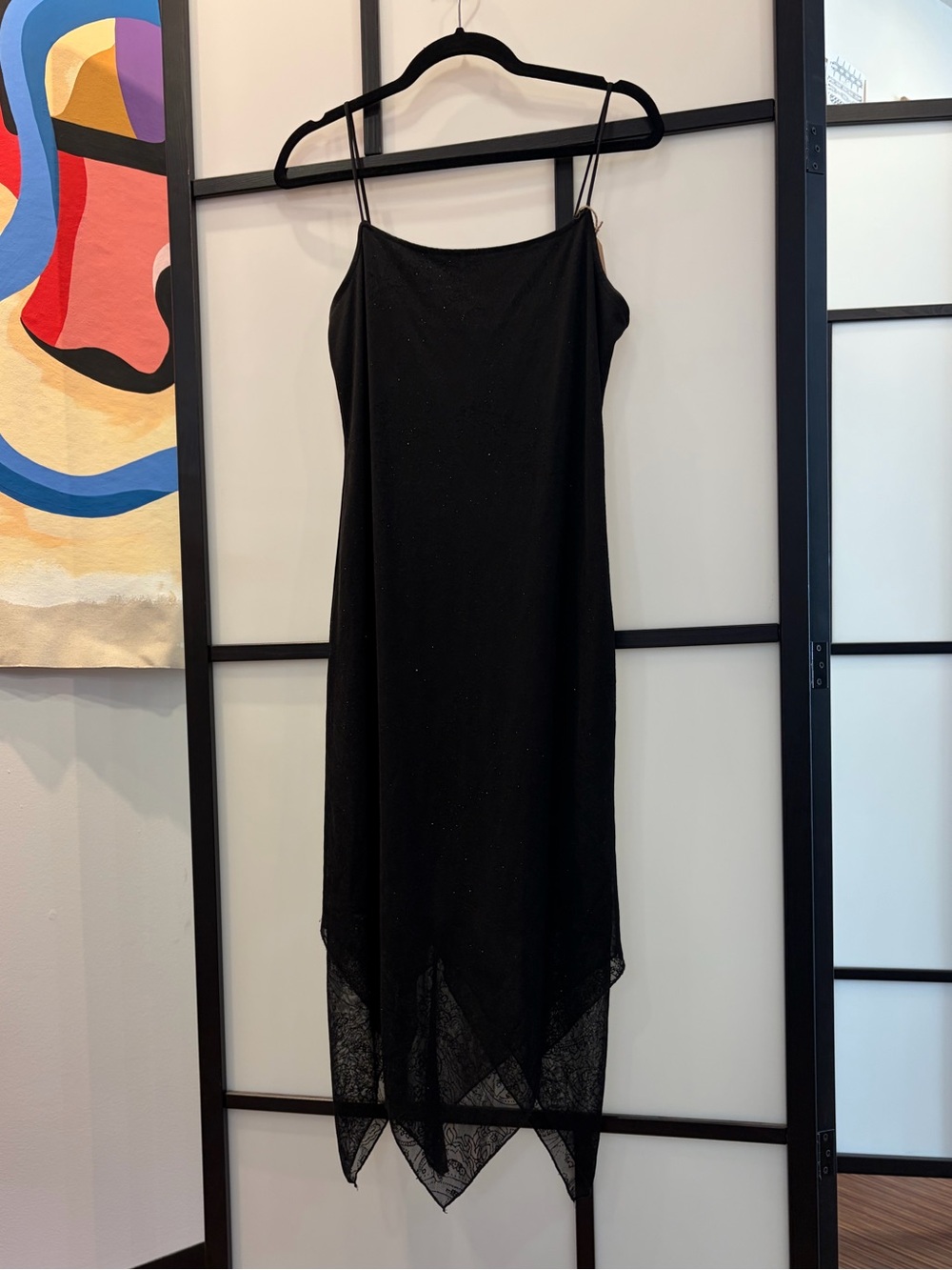 Black Spaghetti Strap Handkerchief Hem Dress